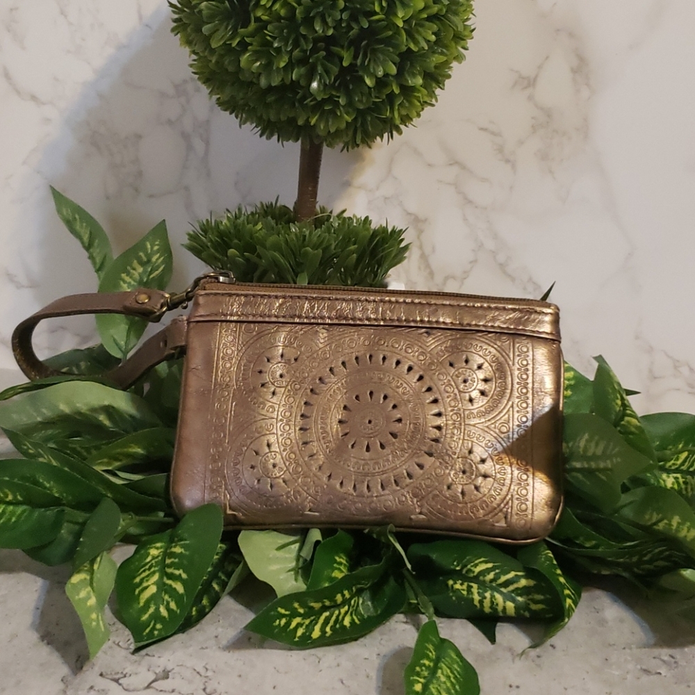 Brozne  Genuine Leather Wristlet